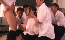 Charming Oriental Babe Has A Group Of Guys Plowing Her Pussy