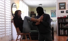 Restrained Brunette Milf Getting Her Lovely Feet Tickled