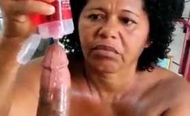 Voluptuous Ebony Granny Jerks Off A Big Black Cock In Pov