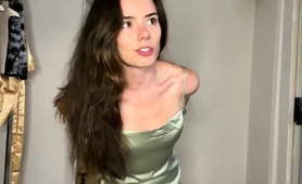 Sexy Slim Young Brunette Trying On New Clothes On Webcam
