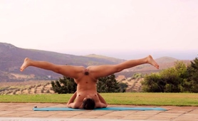 Young Babe Engages In Sensual Naked Yoga Workout Outside