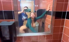 Stacked teen slut rammed doggystyle in a public toilet
