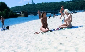 Beautiful Blonde Nudist Sunbathe Her Trimmed Pussy